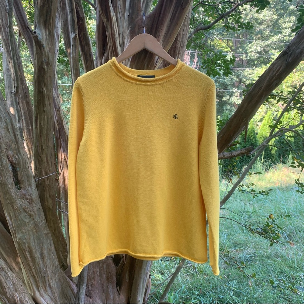 Ralph Lauren Vintage Cotton Roll Trim Sweater Logo Yellow/Golden